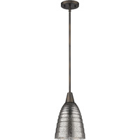 Bronze Hanging Light With Ribbed Pebbled Glass Shade