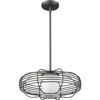 Loft 1-Light Oil-Rubbed Bronze Wire Globe Pendant With Etched Glass Interior Shade