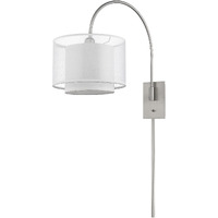Brella 1-Light Brushed Nickel Swivel Wall Lamp With Sheer Snow Shantung Two Tier Shade