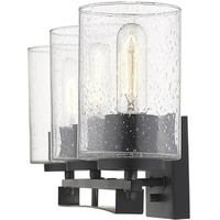 Black Metal And Textured Glass Three Light Wall Sconce