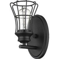 One Light Matte Black Cage Wall Sconce