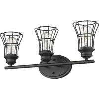 Three Light Matte Black Cage Wall Sconce
