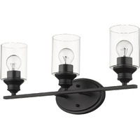 Three Light Matte Black Wall Light With Clear Glass Shade