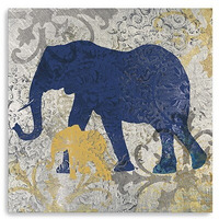 30"" Exotic Blue And Gold Elephant Canvas Wall Art