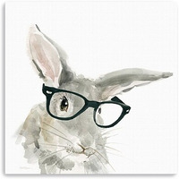 30"" X 30"" Watercolor Cutie Rabbit In Glasses Canvas Wall Art