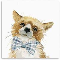 40"" X 40"" Watercolor Cutie Bow Tie Fox Canvas Wall Art
