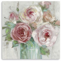 20"" X 20"" Watercolor Soft Pastel Peonies Bouquet Canvas Wall Art