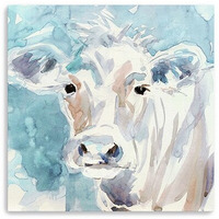 20"" X 20"" Watercolor Soft Pastel Cow Canvas Wall Art