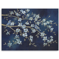 32"" X 24"" Watercolor Midnight Bird Rendevouz Canvas Wall Art