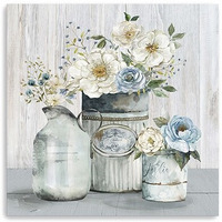 40"" Rustic Grey Flowers Canvas Wall Art