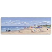 Small Dogs Playing At The Beach Canvas Wall Art