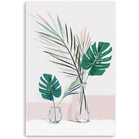 24"" Pretty Green Foliage Leaves Pink Canvas Wall Art