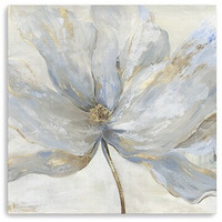 20"" Soft Blue And Grey Flower With Gold Details Canvas Wall Art