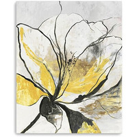 20"" Modern Yellow And Black Flower Canvas Wall Art