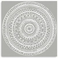 30"" Boho White Mandala On A Grey Canvas Wall Art