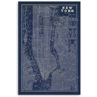 48"" X 32"" Indigo And White Aerial New York Map Canvas Wall Art