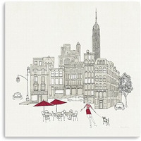 20"" Nyc Caf Line Work With Red Accents Canvas Wall Art