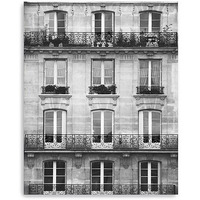 20"" X 16"" Balcony View Black And White Photo Real Canvas Wall Art