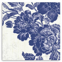 20"" Blue Toile Rose Canvas Wall Art