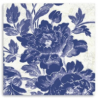 30"" Blue Toile Roses Canvas Wall Art