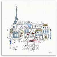 30"" French Caf With Red And Blue Accents Canvas Wall Art