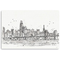 36"" Monochrome City Skyline Sketch Canvas Wall Art