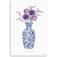 36"" X 24"" Blue And White Life Floral Vase Canvas Wall Art