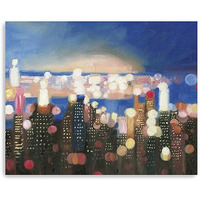 20"" X 16"" Watercolor City Lights On The Horizon Canvas Wall Art