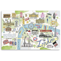 48"" Fun Illustrated London Map Canvas Wall Art