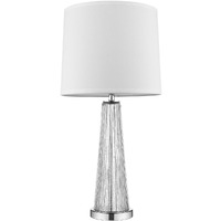 Chiara 1-Light Clear Glass And Polished Chrome Table Lamp With Off White Shantung Shade