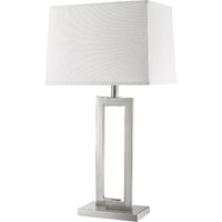 Riley 1-Light Brushed Nickel Table Lamp With Off White Shantung Shade