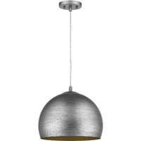 Latitude 1-Light Hand Painted Weathered Pewter Pendant With Gold Interior Shade (13.75"")