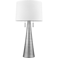 Muse 2-Light Hand Painted Weathered Pewter Table Lamp With Off White Shantung Shade