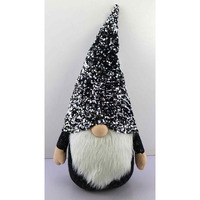 24"" Glittery Black And White Sparkle Gnome