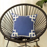 Blue And White Geometric Border Throw Pillow