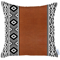 Rustic Brown Faux Leather Geometric Throw Pillow