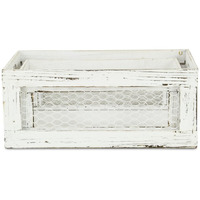 Set Of Two Rustic Whitewash Chicken Wire Sides Wooden Crates