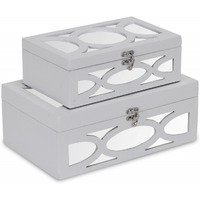 Set Of Two White Oval Scroll Mirror Jewelry Storage Boxes