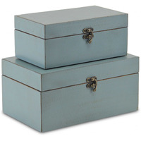 Set Of Two Pale Blue Wooden Storage Boxes