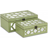 Set Of Green Quatrefoil Mirror Jewelry Storage Boxes