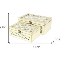 Set Of White Quatrefoil Mirror Jewelry Storage Boxes