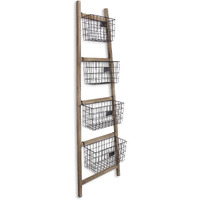Wooden Ladder Storage Piece With 4 Baskets