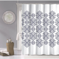 Navy And White Decorative Shower Curtain