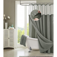 Gray Sheer And Grid Shower Curtain And Liner Set