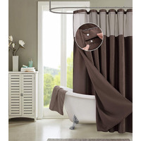 Brown Modern Grid Shower Curtain And Liner Set