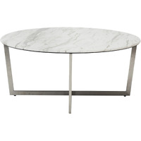 White On Stainless Faux Marble Round Coffee Table
