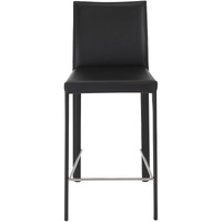 Set Of Two Full Black Faux Leather Counter Stools