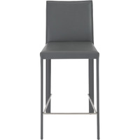 Set Of Two Full Gray Faux Leather Counter Stools