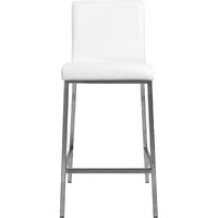 Set Of Two White Faux Leather And Steel Counter Stools