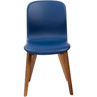 Set Of Two Blue Faux Leather And Walnut Dining Or Side Chairs